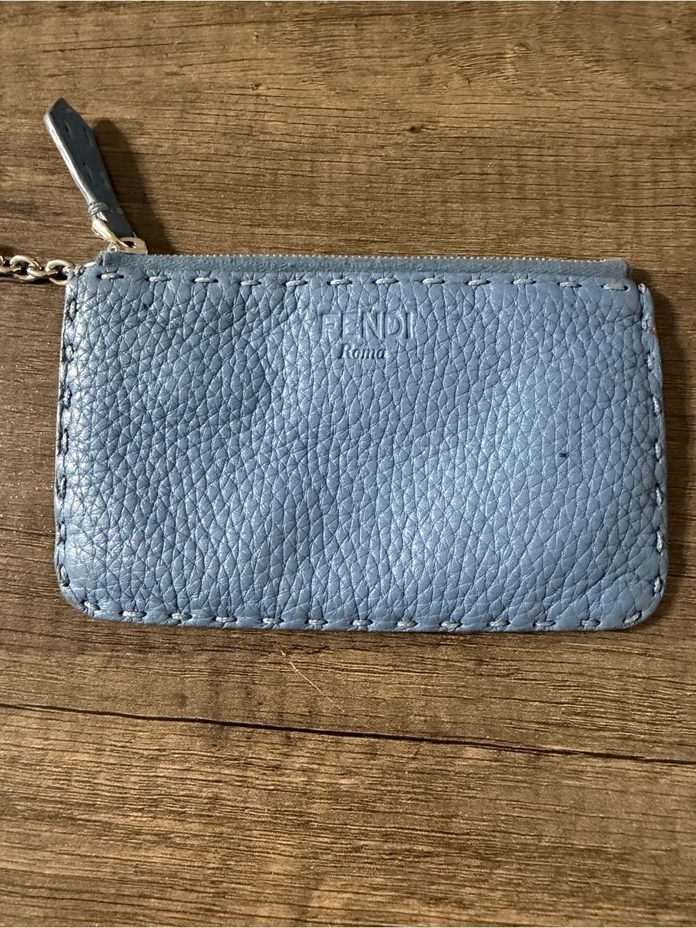 Fendi Blue Pebbled Leather Cosmetic Pouch with Card Holder - Picture 7 of 8